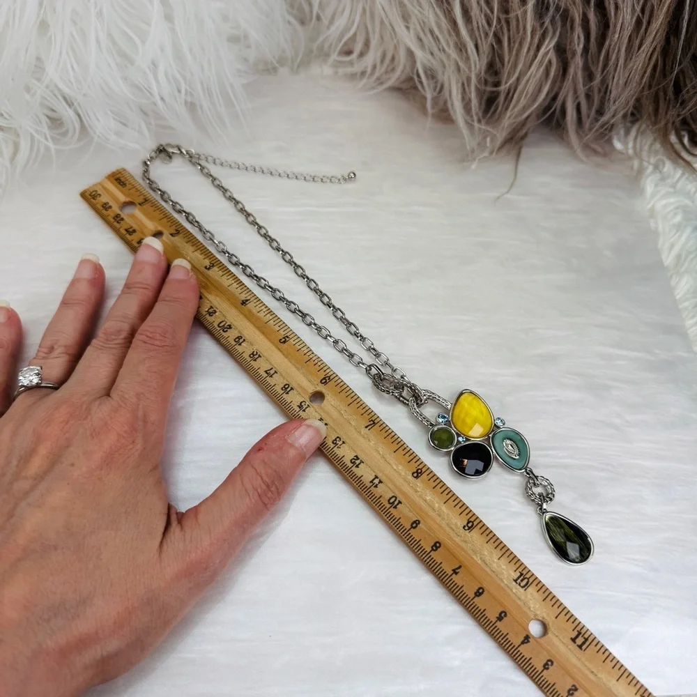 Elegant Silvertone Multi-Color Pendant Necklace